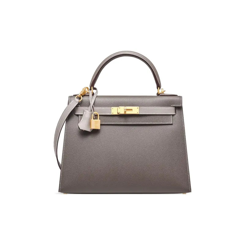 HERMES Kelly 25 Bag Epsom Leather Handbag (20,25,28,32) tin gray gold hardware