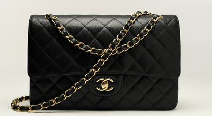 CHANEL Classic Handbag Grained Calfskin jumbo size  Black