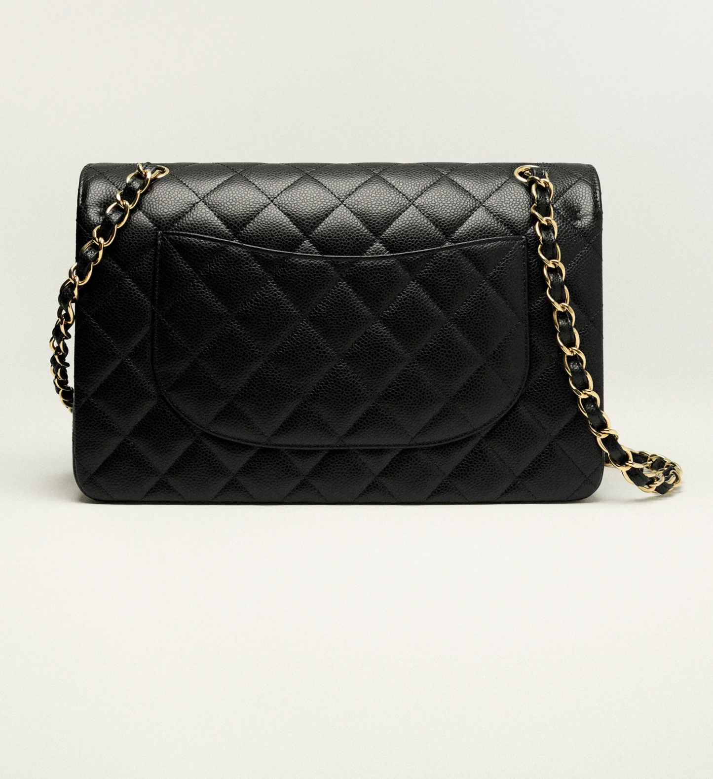 CHANEL Classic Handbag Grained Calfskin jumbo size  Black