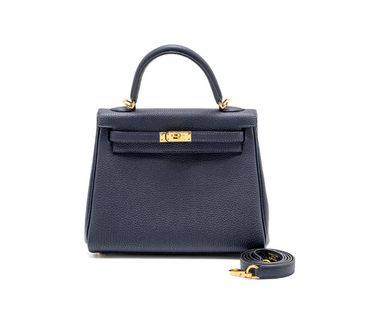 HERMES Kelly 25  navy blue Togo leather Bag Handbag (20,25,28,32) gold hardware