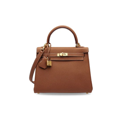 HERMES Kelly 25 brown Togo leather Bag Handbag (20,25,28,32)