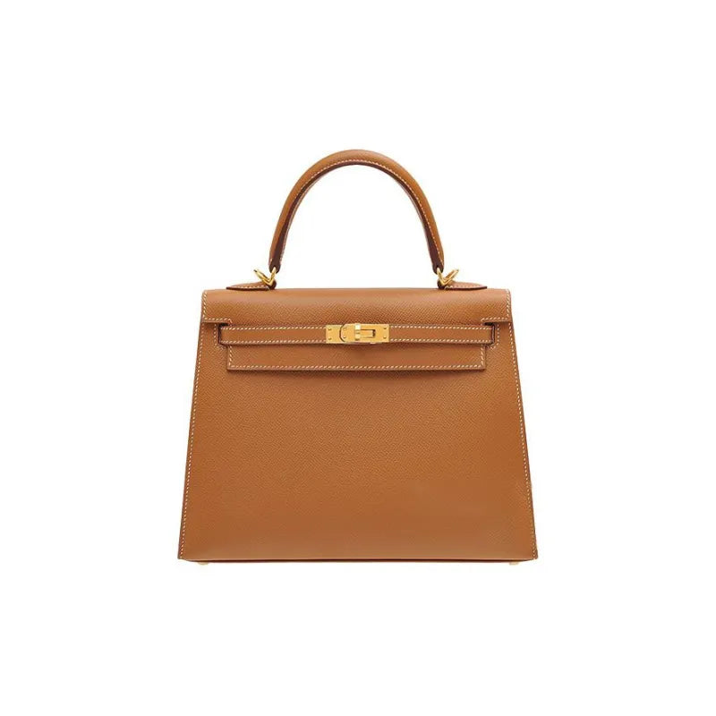 HERMES Kelly 25 Bag Epsom Leather Handbag (20,25,28,32) cow brown gold hardware