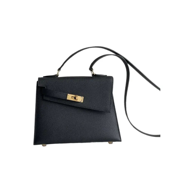 HERMES Kelly en Desordre Bag Epsom Leather Handbag (20,25,28) black gold hardware