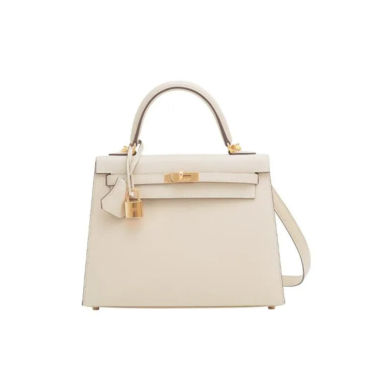 HERMES Kelly 25 Bag Epsom Leather Handbag (20,25,28,32) nata white gold hardware