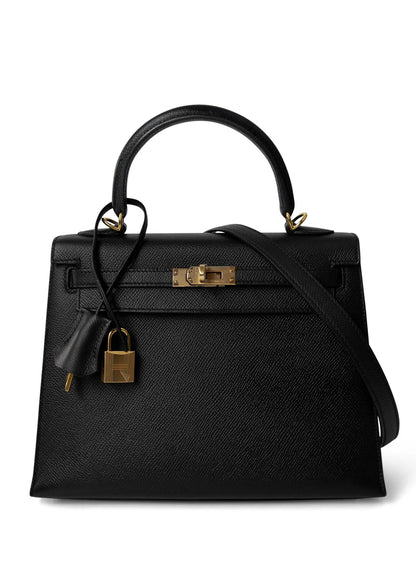 HERMES Kelly 25 Bag Epsom Leather Handbag (20,25,28,32) Black gold hardware