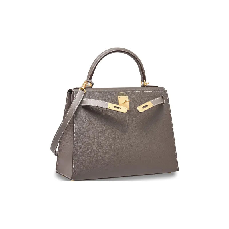 HERMES Kelly 25 Bag Epsom Leather Handbag (20,25,28,32) tin gray gold hardware