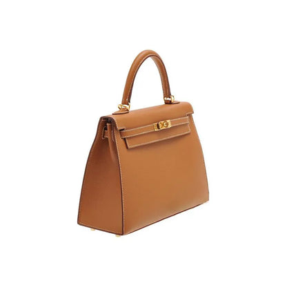 HERMES Kelly 25 Bag Epsom Leather Handbag (20,25,28,32) cow brown gold hardware