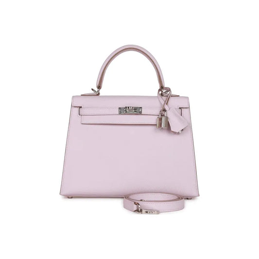 HERMES Kelly 25 Bag Epsom Leather Handbag (20,25,28,32) Mauve Pale Dream Purple silver hardware