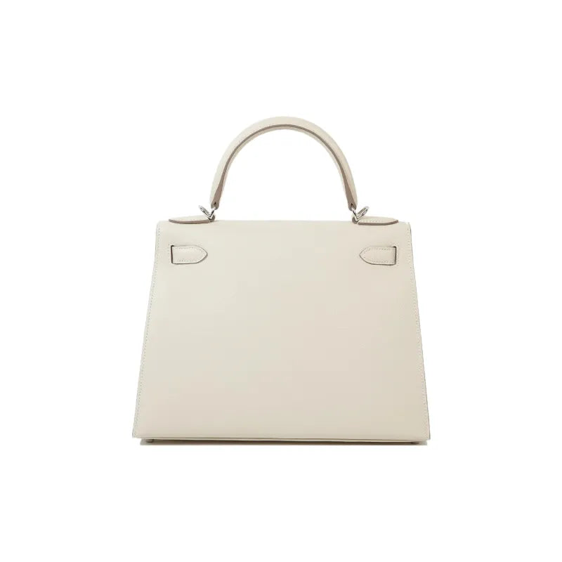 HERMES Kelly 25 Bag Epsom Leather Handbag (20,25,28,32) Milkshake White silver hardware