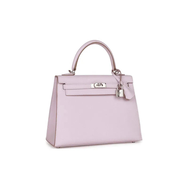 HERMES Kelly 25 Bag Epsom Leather Handbag (20,25,28,32) Mauve Pale Dream Purple silver hardware